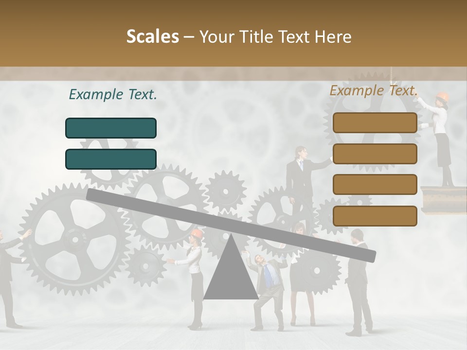 A Group Of People Standing On Top Of Gears PowerPoint Template