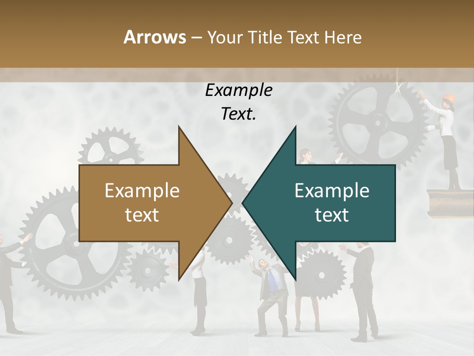 A Group Of People Standing On Top Of Gears PowerPoint Template