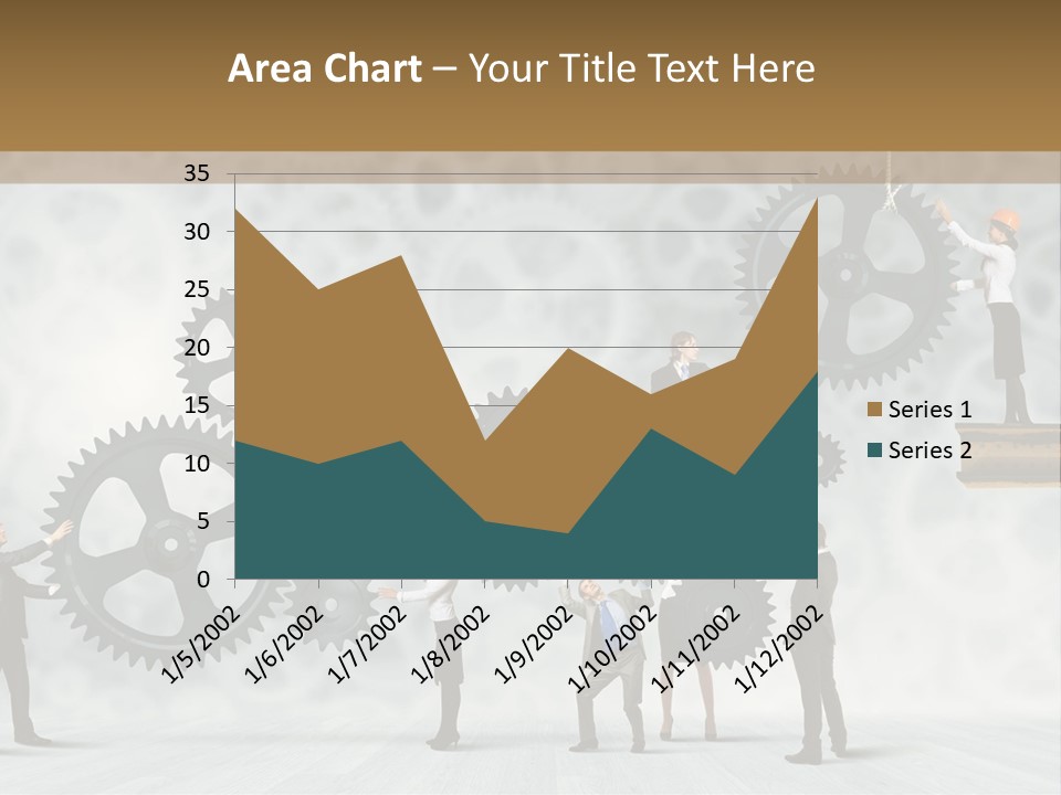 A Group Of People Standing On Top Of Gears PowerPoint Template