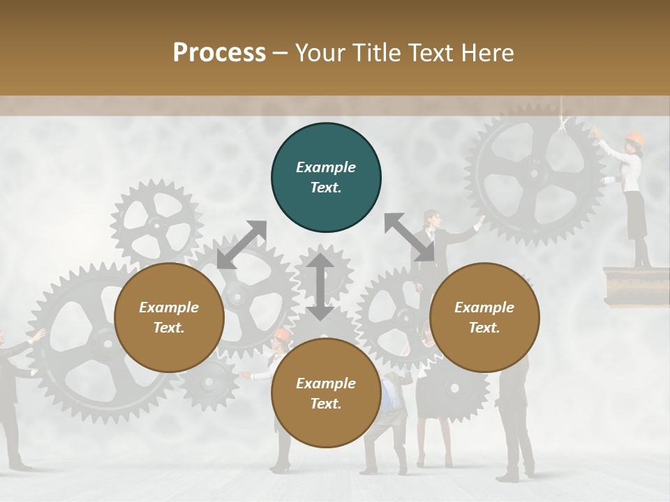 A Group Of People Standing On Top Of Gears PowerPoint Template
