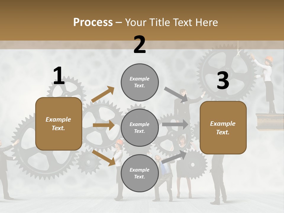 A Group Of People Standing On Top Of Gears PowerPoint Template