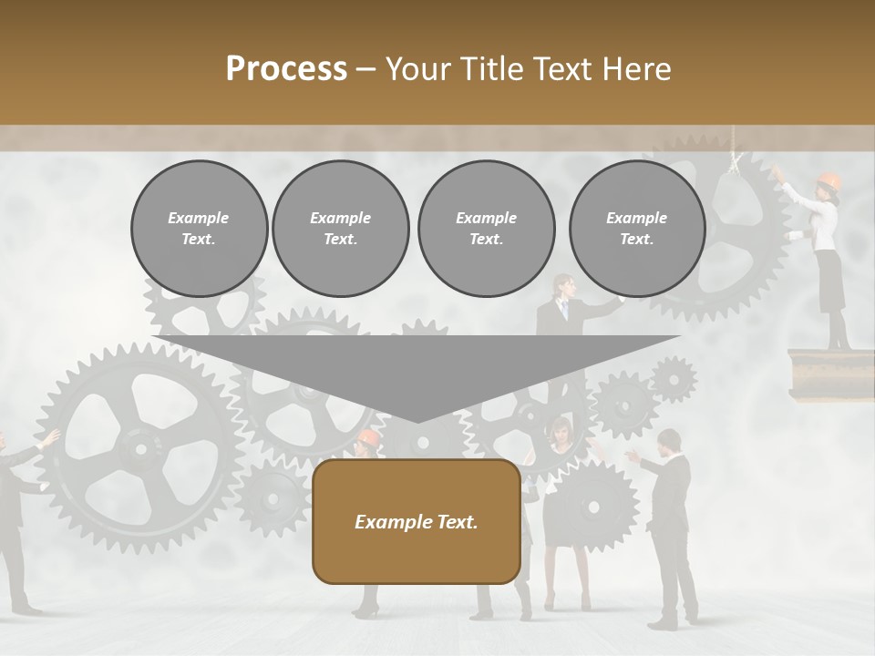 A Group Of People Standing On Top Of Gears PowerPoint Template