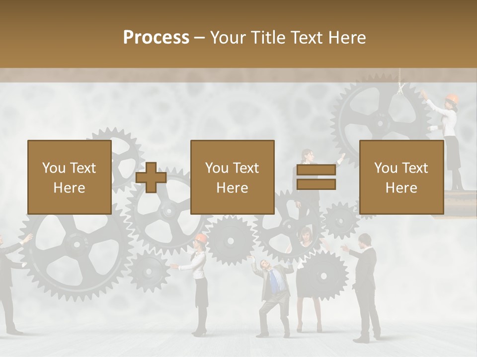 A Group Of People Standing On Top Of Gears PowerPoint Template