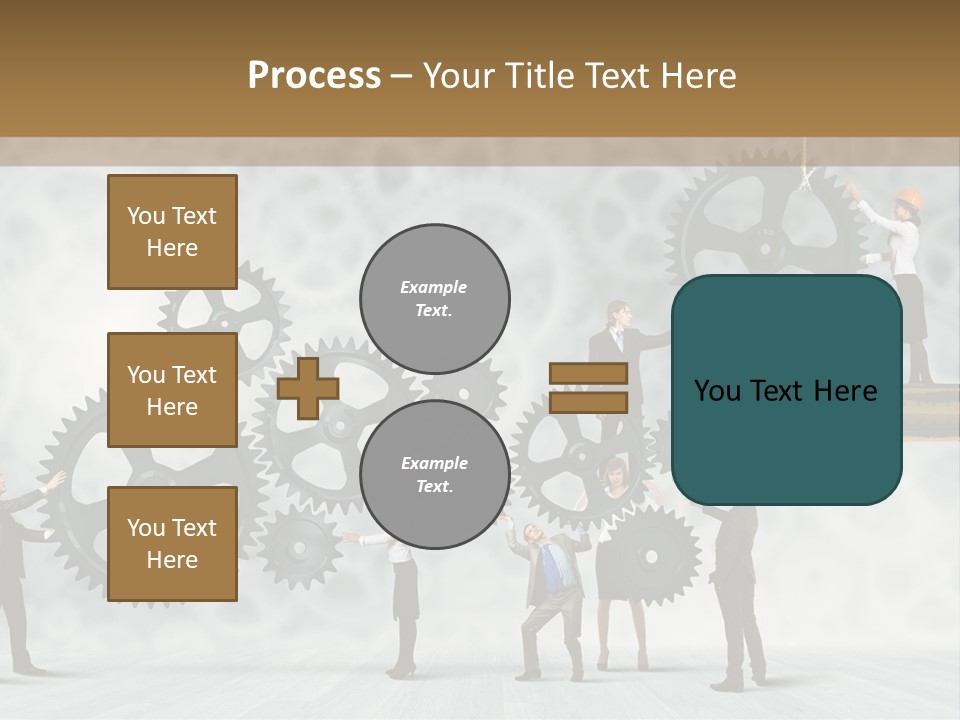 A Group Of People Standing On Top Of Gears PowerPoint Template