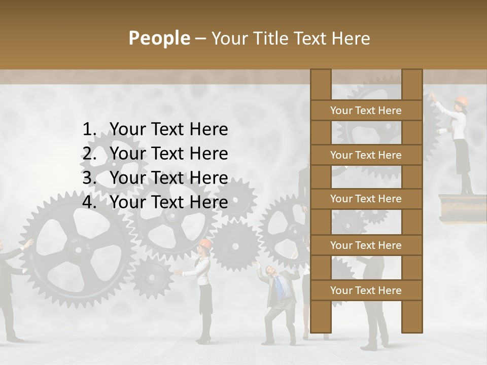 A Group Of People Standing On Top Of Gears PowerPoint Template