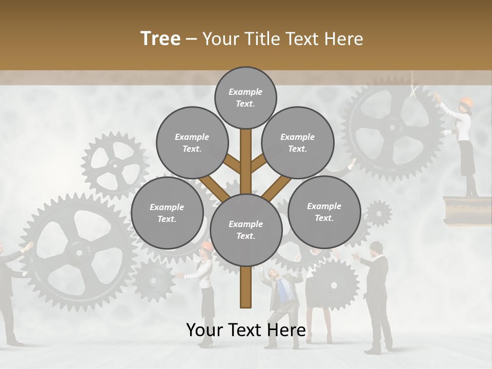 A Group Of People Standing On Top Of Gears PowerPoint Template