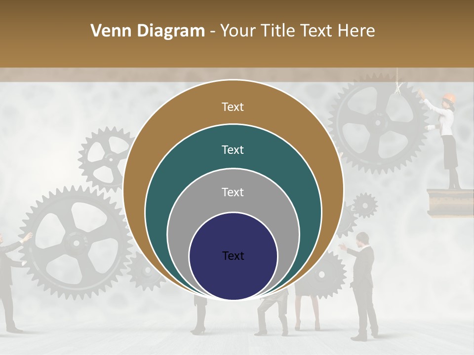 A Group Of People Standing On Top Of Gears PowerPoint Template