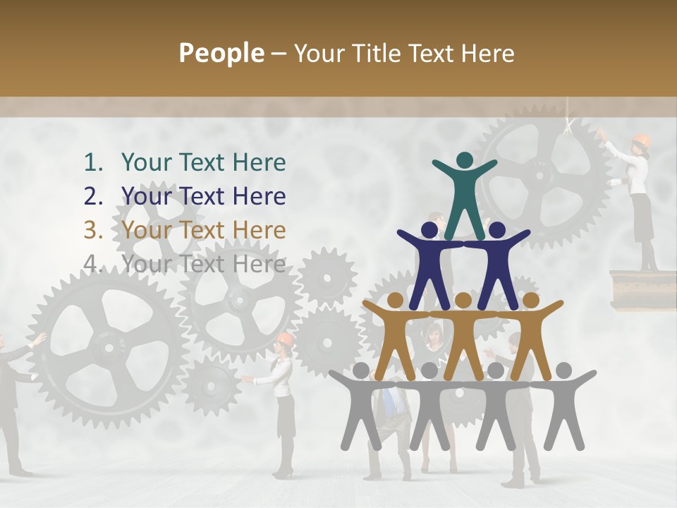 A Group Of People Standing On Top Of Gears PowerPoint Template