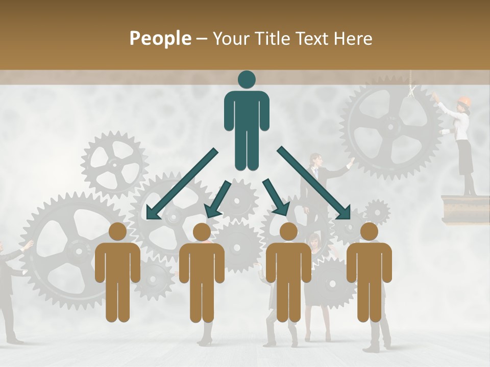 A Group Of People Standing On Top Of Gears PowerPoint Template