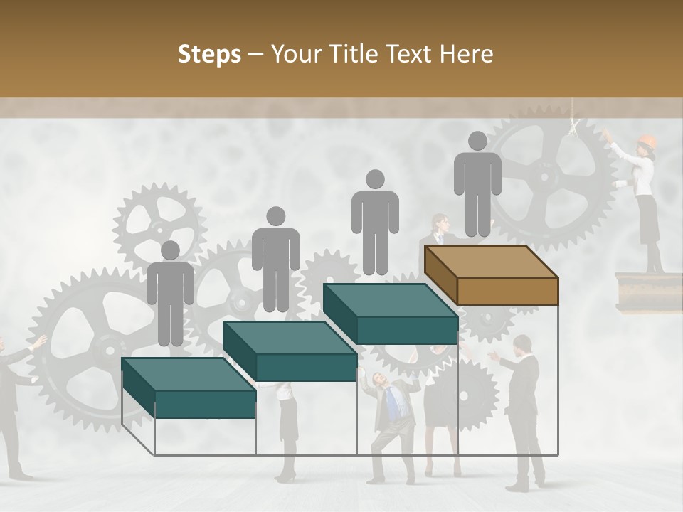 A Group Of People Standing On Top Of Gears PowerPoint Template
