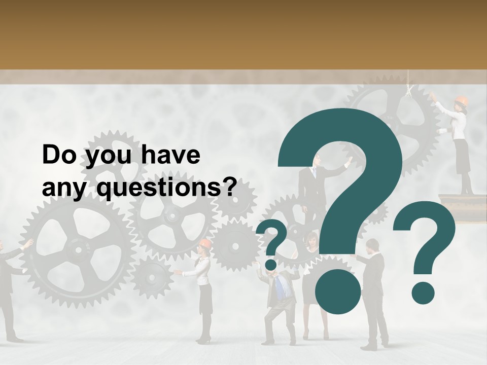 A Group Of People Standing On Top Of Gears PowerPoint Template