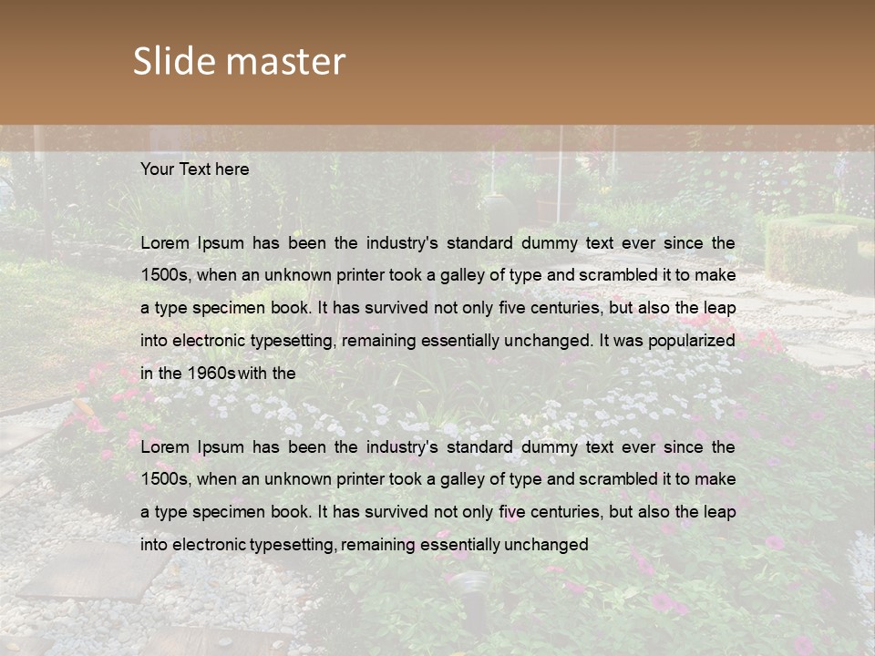 A Picture Of A Garden With Flowers And Rocks PowerPoint Template