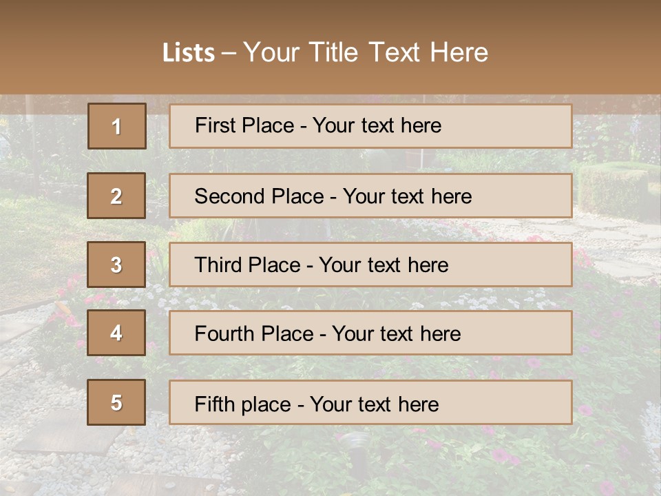 A Picture Of A Garden With Flowers And Rocks PowerPoint Template