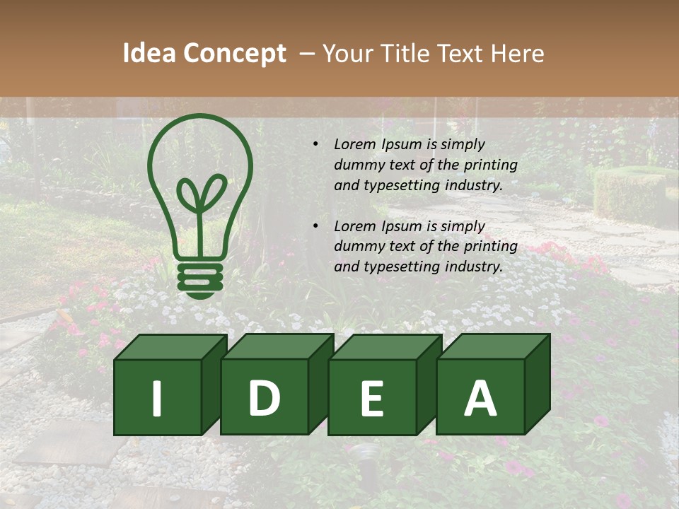 A Picture Of A Garden With Flowers And Rocks PowerPoint Template