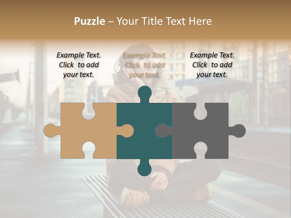 A Woman Sitting On A Bench Talking On A Cell Phone PowerPoint Template