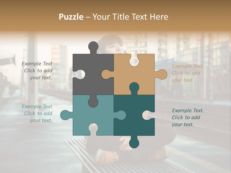 A Woman Sitting On A Bench Talking On A Cell Phone PowerPoint Template