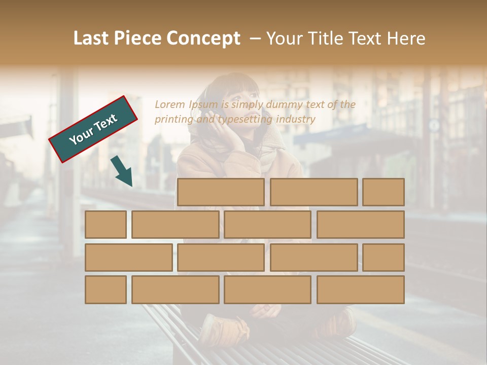 A Woman Sitting On A Bench Talking On A Cell Phone PowerPoint Template