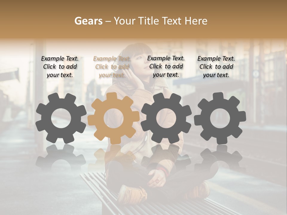 A Woman Sitting On A Bench Talking On A Cell Phone PowerPoint Template