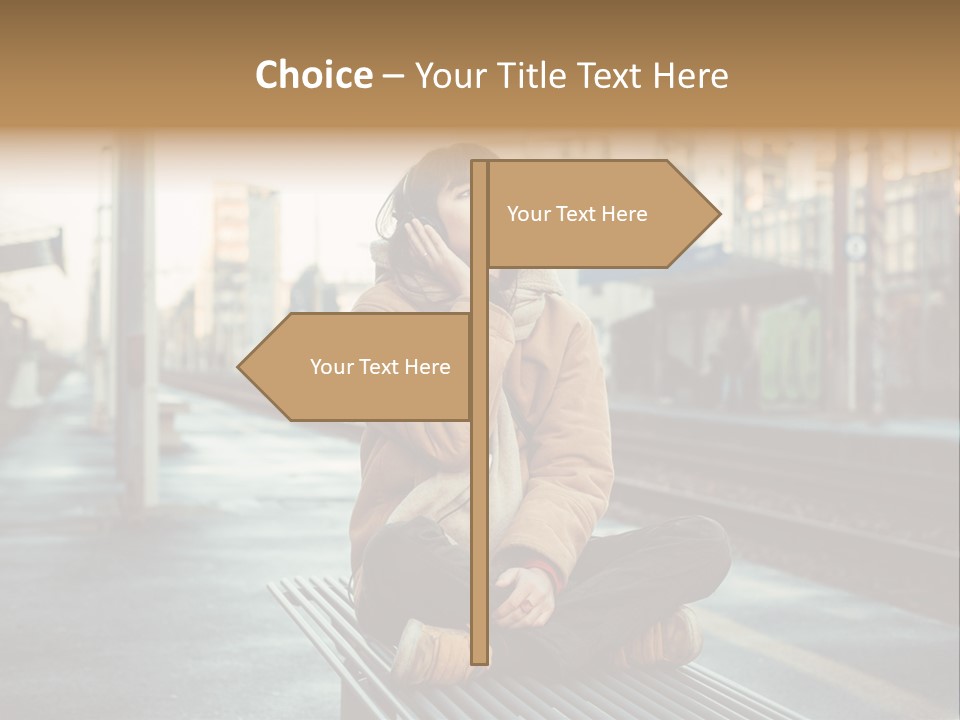 A Woman Sitting On A Bench Talking On A Cell Phone PowerPoint Template