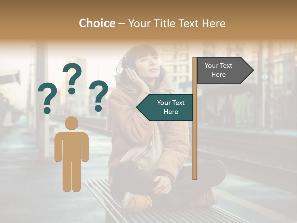 A Woman Sitting On A Bench Talking On A Cell Phone PowerPoint Template