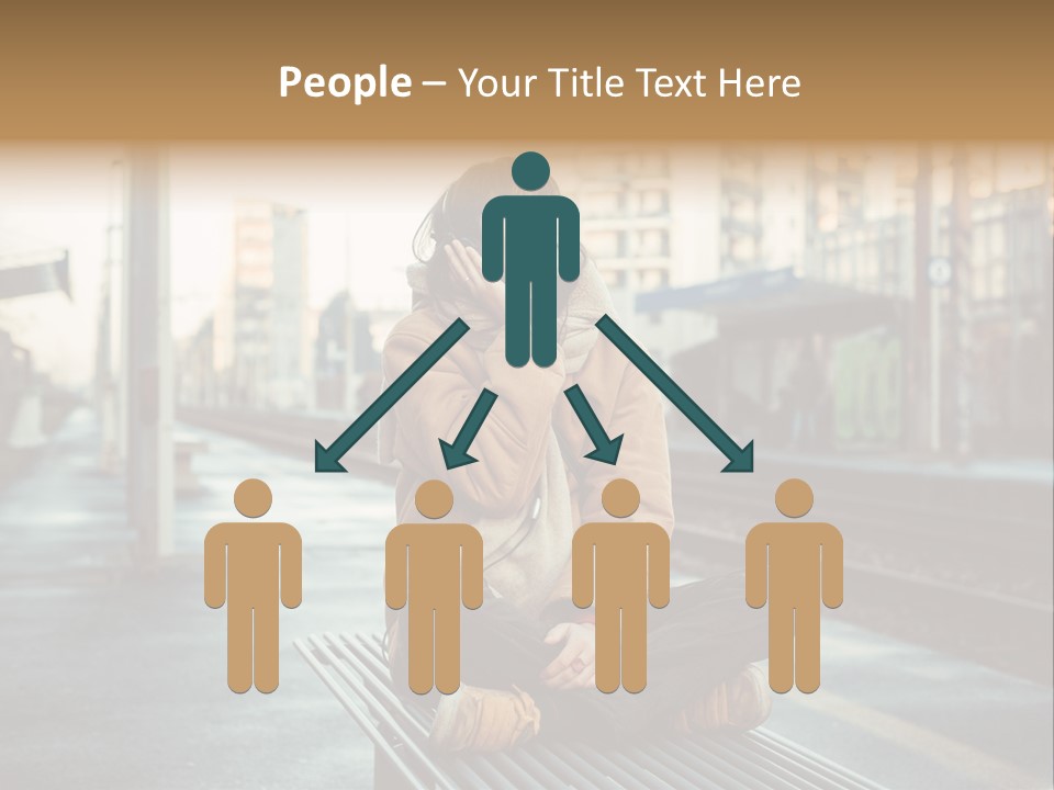 A Woman Sitting On A Bench Talking On A Cell Phone PowerPoint Template