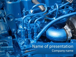 A Close Up Of A Blue Engine Powerpoint Template PowerPoint Template