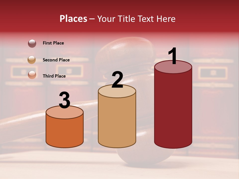 A Wooden Judge's Gavel In Front Of A Row Of Red Books PowerPoint Template