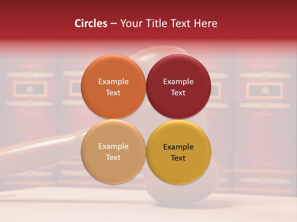 A Wooden Judge's Gavel In Front Of A Row Of Red Books PowerPoint Template