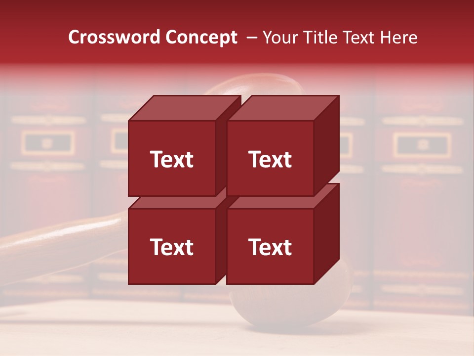 A Wooden Judge's Gavel In Front Of A Row Of Red Books PowerPoint Template