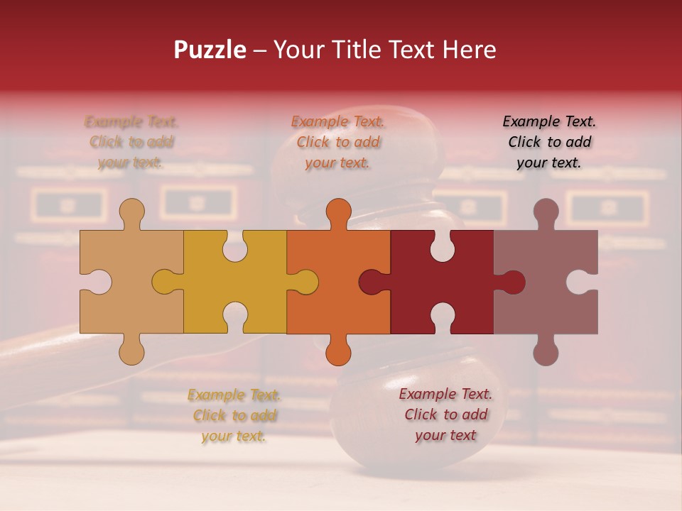 A Wooden Judge's Gavel In Front Of A Row Of Red Books PowerPoint Template