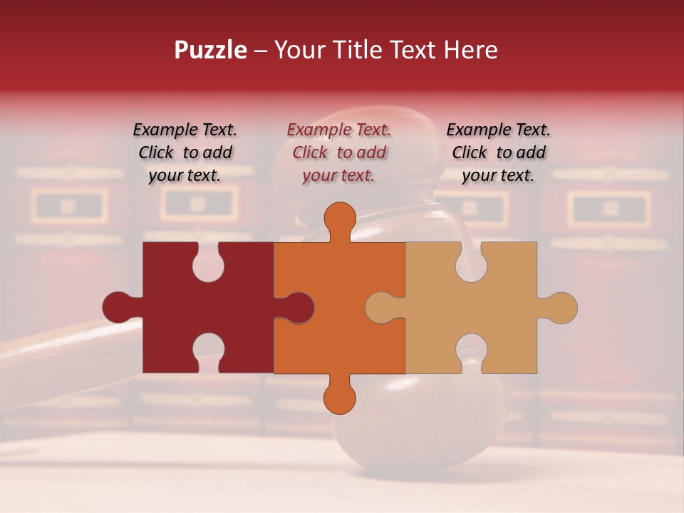 A Wooden Judge's Gavel In Front Of A Row Of Red Books PowerPoint Template