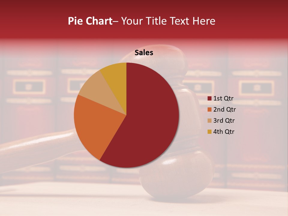 A Wooden Judge's Gavel In Front Of A Row Of Red Books PowerPoint Template