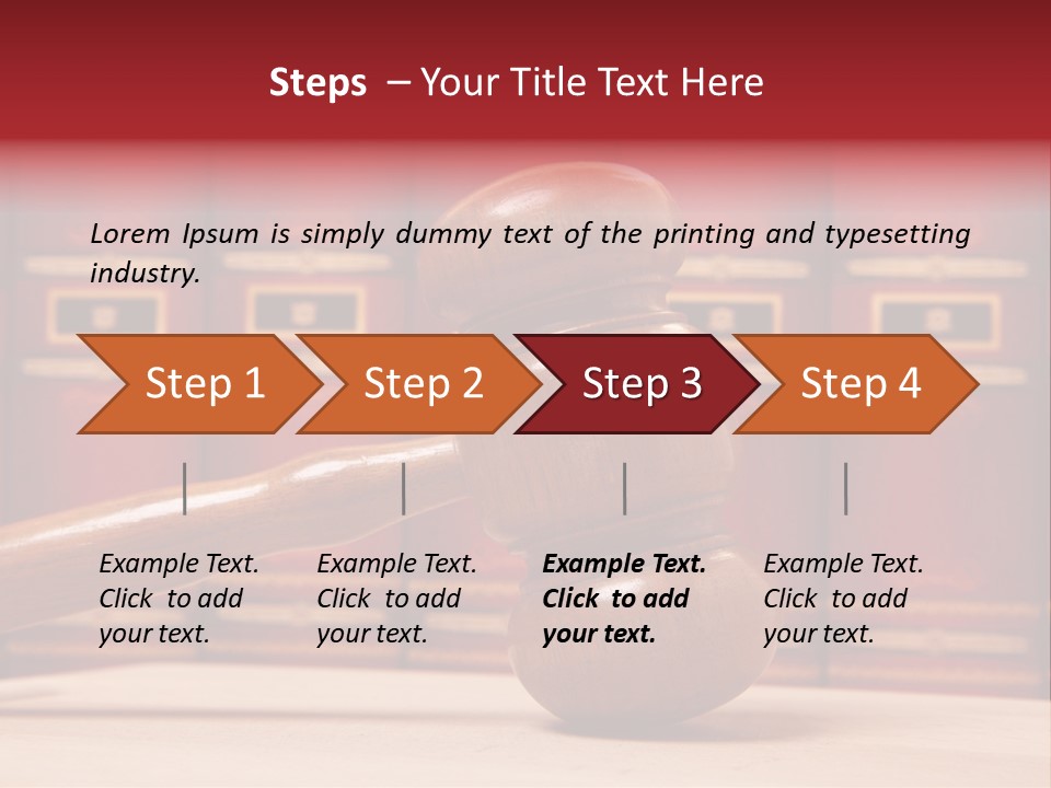 A Wooden Judge's Gavel In Front Of A Row Of Red Books PowerPoint Template