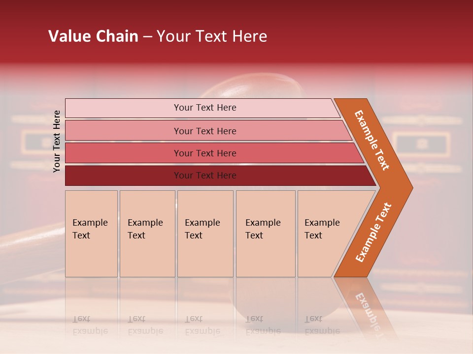 A Wooden Judge's Gavel In Front Of A Row Of Red Books PowerPoint Template