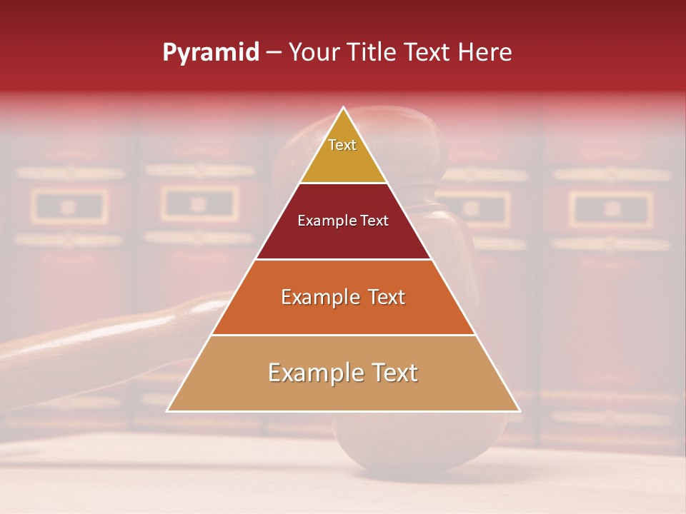 A Wooden Judge's Gavel In Front Of A Row Of Red Books PowerPoint Template