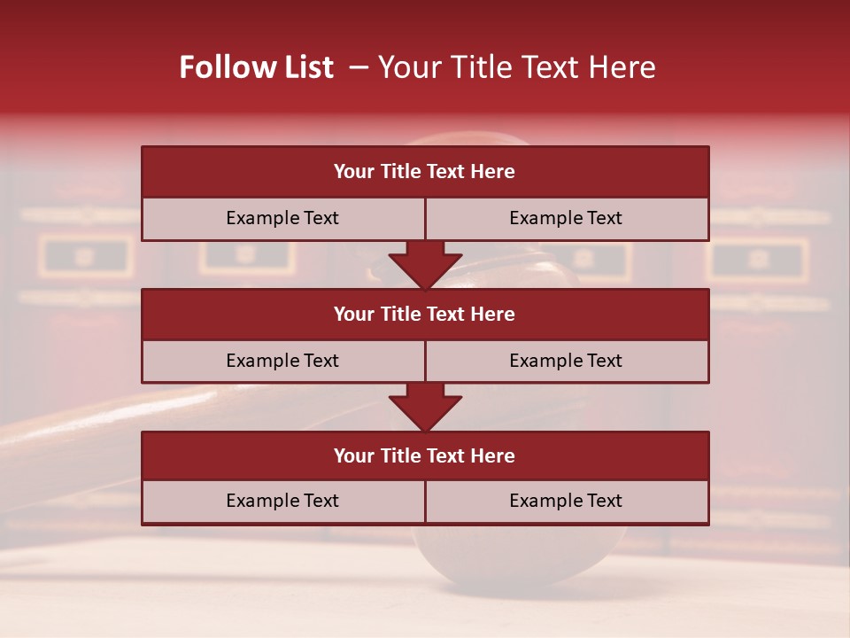 A Wooden Judge's Gavel In Front Of A Row Of Red Books PowerPoint Template