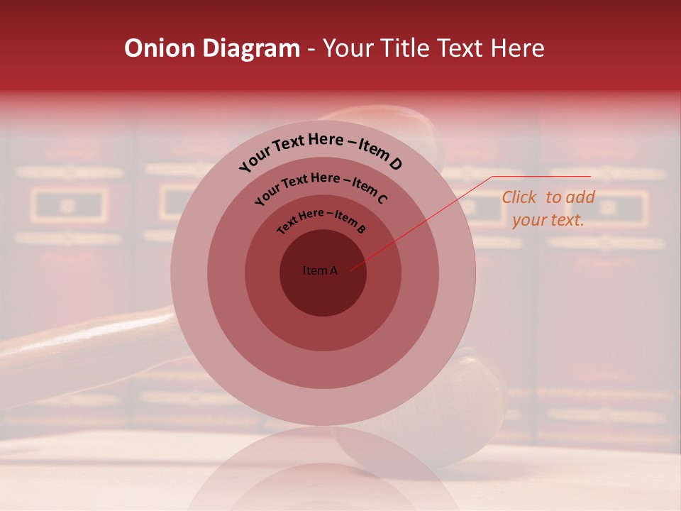 A Wooden Judge's Gavel In Front Of A Row Of Red Books PowerPoint Template