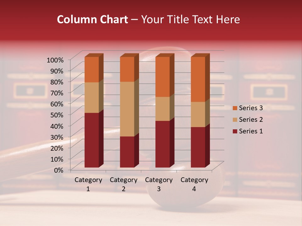 A Wooden Judge's Gavel In Front Of A Row Of Red Books PowerPoint Template
