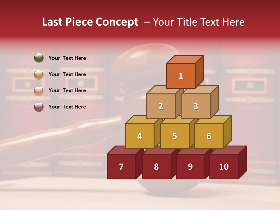 A Wooden Judge's Gavel In Front Of A Row Of Red Books PowerPoint Template