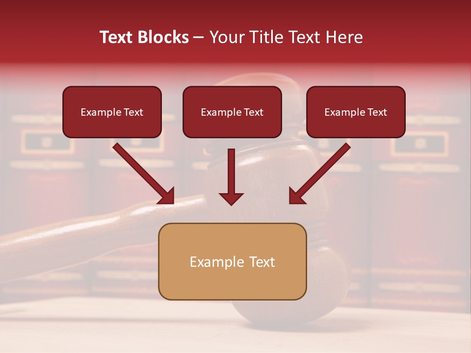 A Wooden Judge's Gavel In Front Of A Row Of Red Books PowerPoint Template