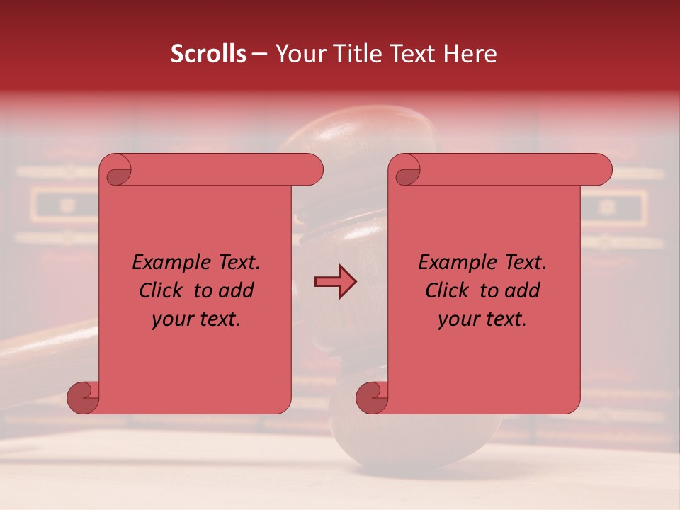 A Wooden Judge's Gavel In Front Of A Row Of Red Books PowerPoint Template