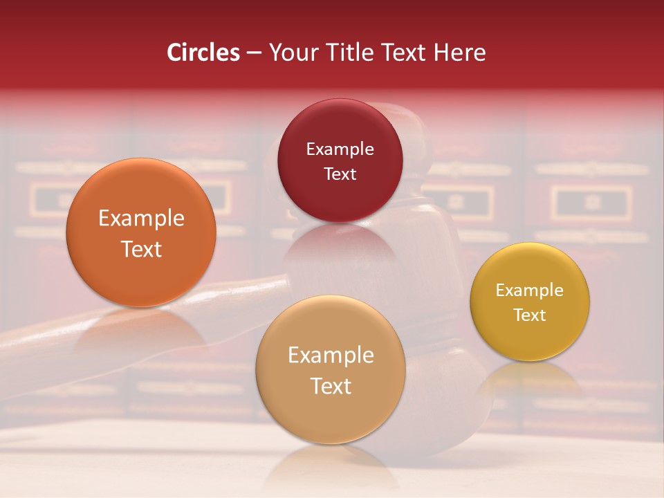 A Wooden Judge's Gavel In Front Of A Row Of Red Books PowerPoint Template