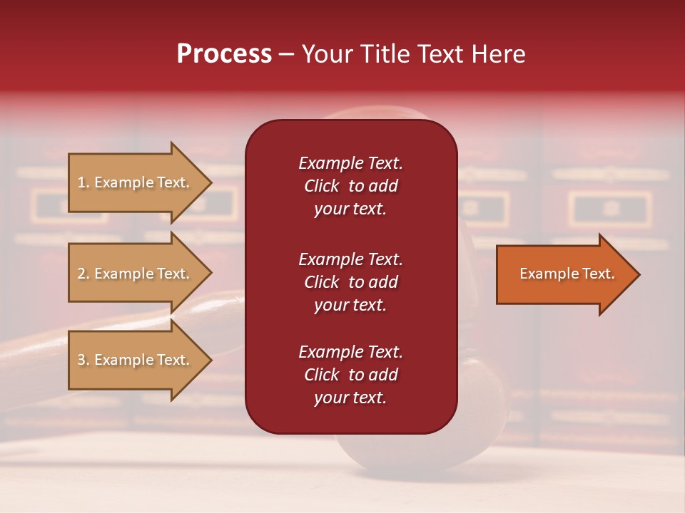 A Wooden Judge's Gavel In Front Of A Row Of Red Books PowerPoint Template