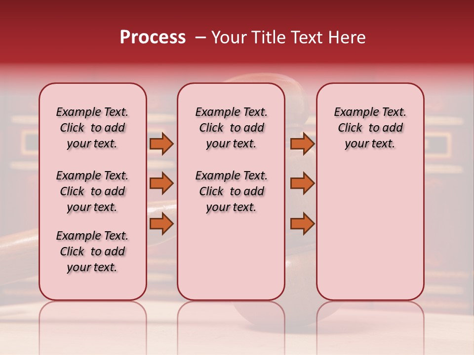 A Wooden Judge's Gavel In Front Of A Row Of Red Books PowerPoint Template