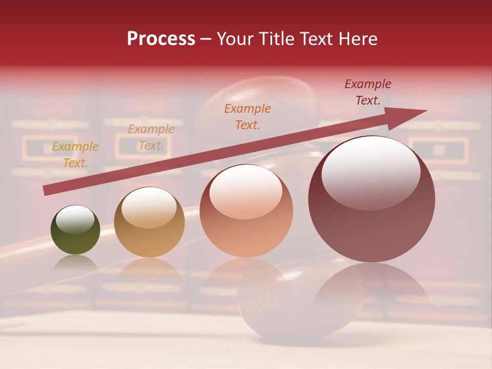A Wooden Judge's Gavel In Front Of A Row Of Red Books PowerPoint Template