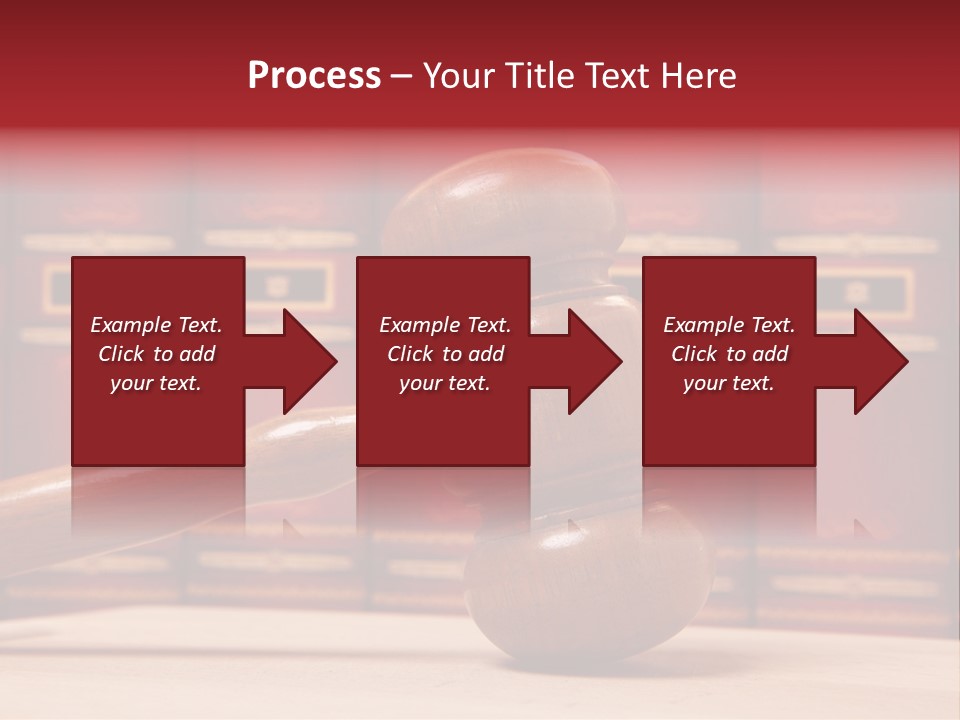 A Wooden Judge's Gavel In Front Of A Row Of Red Books PowerPoint Template
