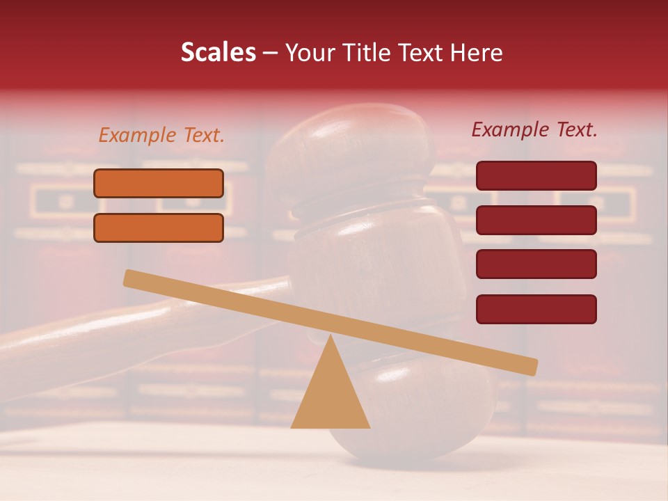A Wooden Judge's Gavel In Front Of A Row Of Red Books PowerPoint Template