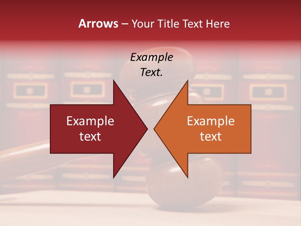 A Wooden Judge's Gavel In Front Of A Row Of Red Books PowerPoint Template
