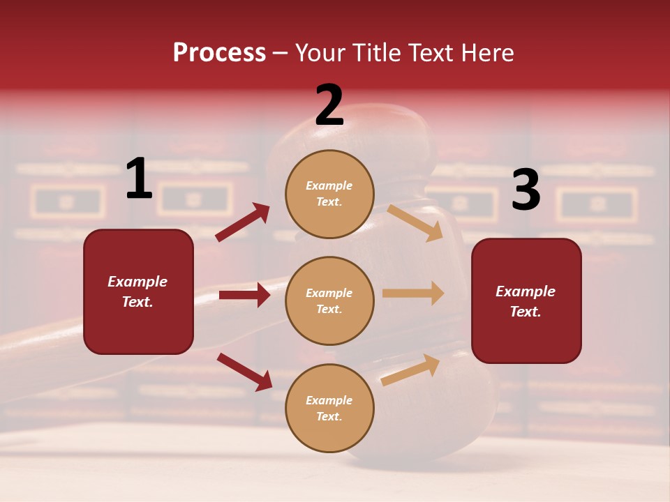 A Wooden Judge's Gavel In Front Of A Row Of Red Books PowerPoint Template