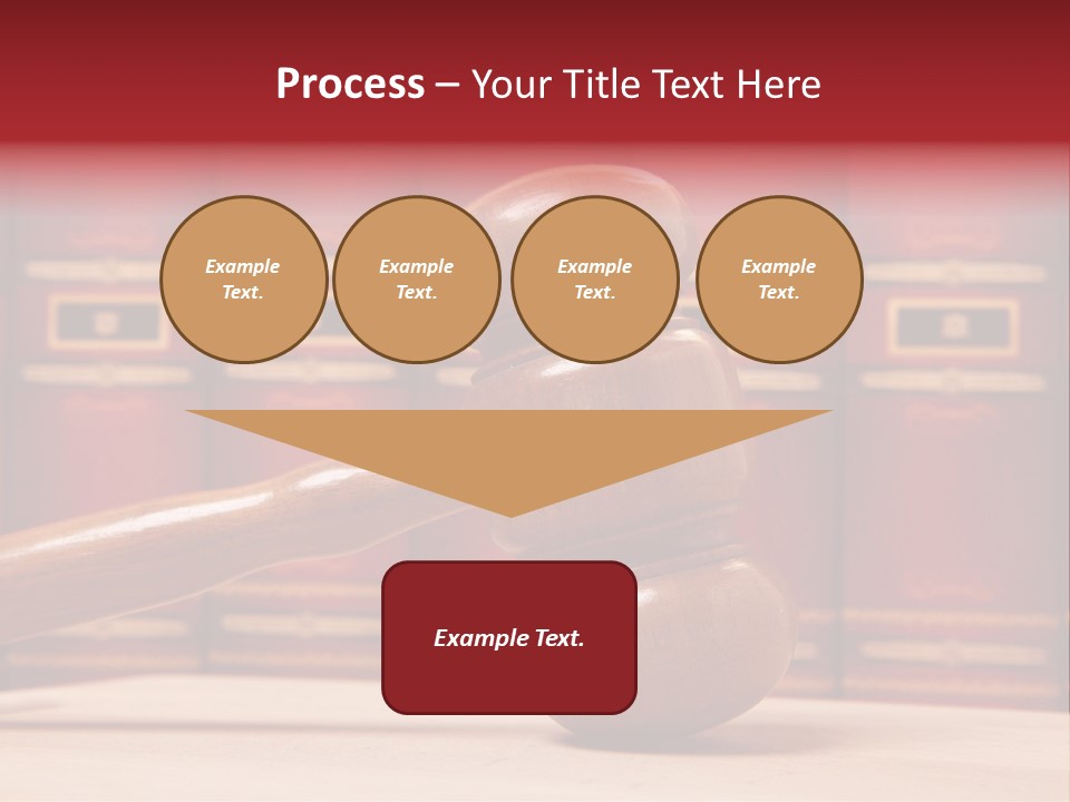 A Wooden Judge's Gavel In Front Of A Row Of Red Books PowerPoint Template